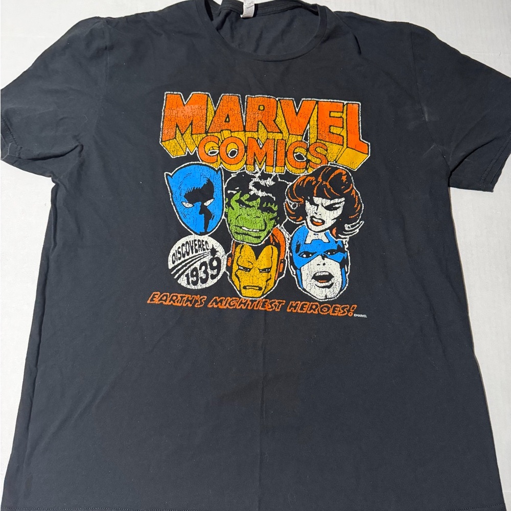 fruit of the loom 'marvel comics' character print black tee, men's xl #1496‎